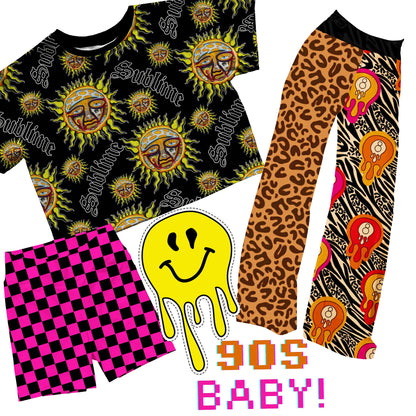 Adult: 1990s Drippy 9 Ball + Animal Print Split Wide Leg Pants! Dopamine Dressing! Pattern Mix!