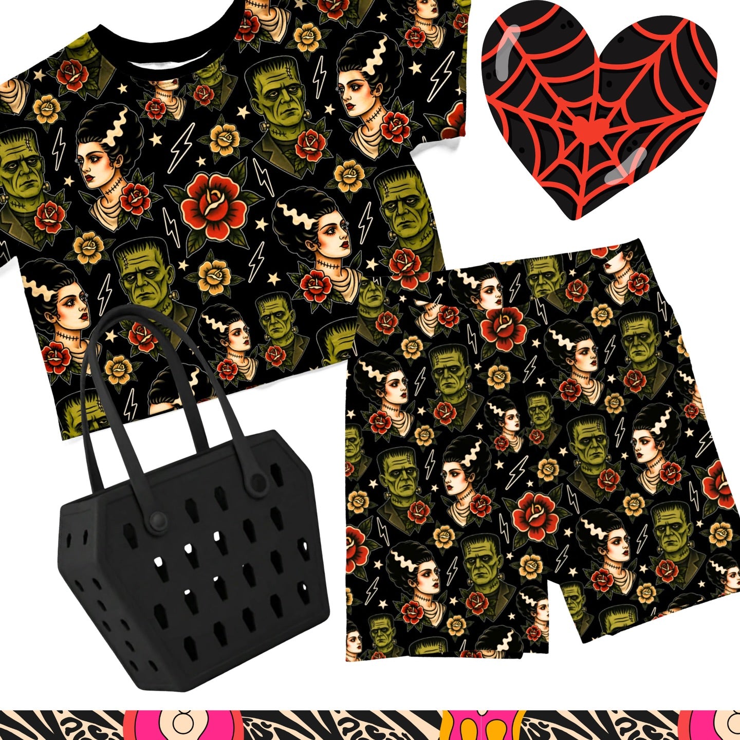 Adult: The Frank + Bride Super Comfy Bamboo Biker Shorts! Trad Tattoo! Thick Waist!