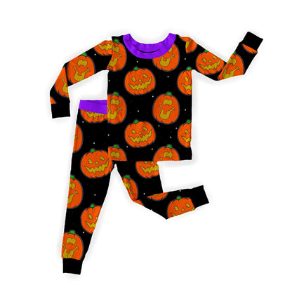 Kids- 90s Nostalgic Halloween Pumpkin Sticker 2P Set! Leggings and Long Sleeve! Vintage Halloween!