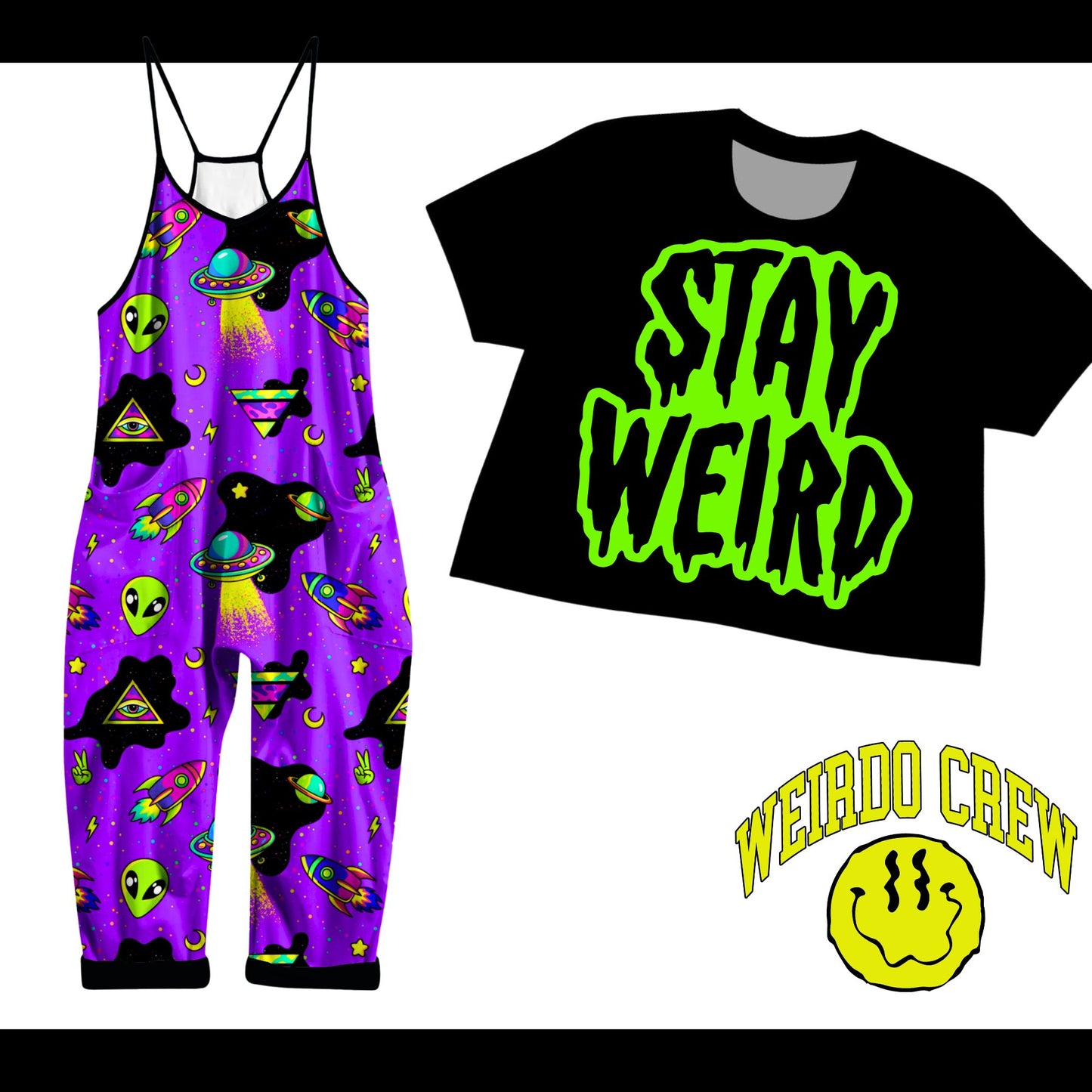 Kids + Adult-- Neon Green Stay Weird Bamboo Oversized Boxy Graphic Tshirt! NOT CROPPED