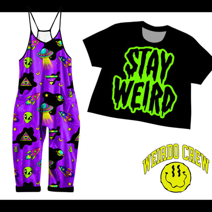 Kids+ Adult : Out of this world Cosmic Mystical Bamboo Overalls! 90s Aliens! Vintage dopamine!