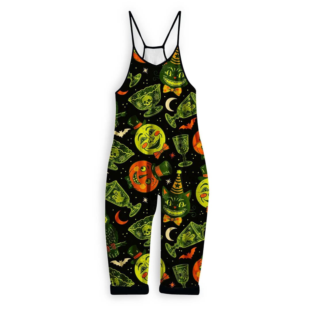 Kids + Adult: Come Spooky Thift Halloween Black Bamboo Overalls! Uranium Glow! Vintage Halloween, Retrocore, Merry mushroom!