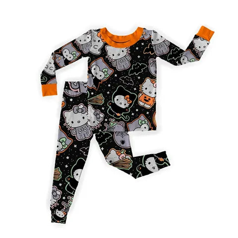 Kids- Spooky Kitty Halloween witchy Two Piece Legging + Shirt lounge set!