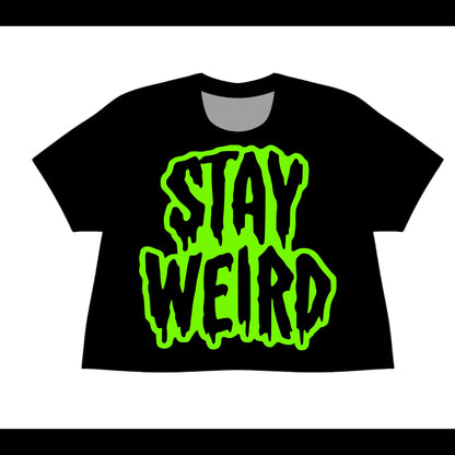 Kids + Adult-- Neon Green Stay Weird Bamboo Oversized Boxy Graphic Tshirt! NOT CROPPED