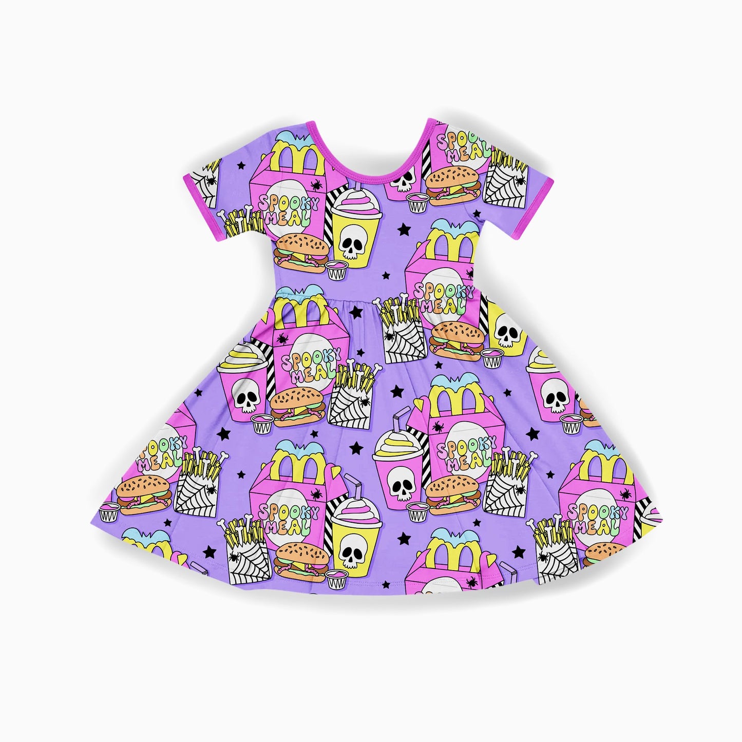 Kids Spooky Meal Retrocore 90s Ghoul Happy Mean Bamboo twirl dress!