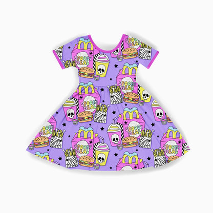 Kids Spooky Meal Retrocore 90s Ghoul Happy Mean Bamboo twirl dress!