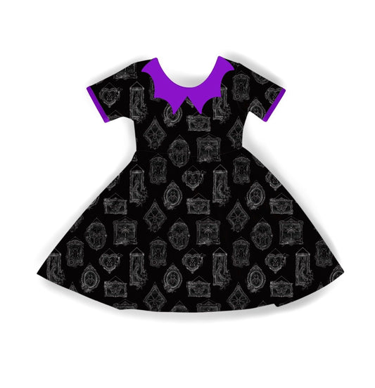 Kids + Adult-- Coquette Dark Spooky Academia Insect Taxidermy Bamboo Twirl Dress- PURPLE COLLAR