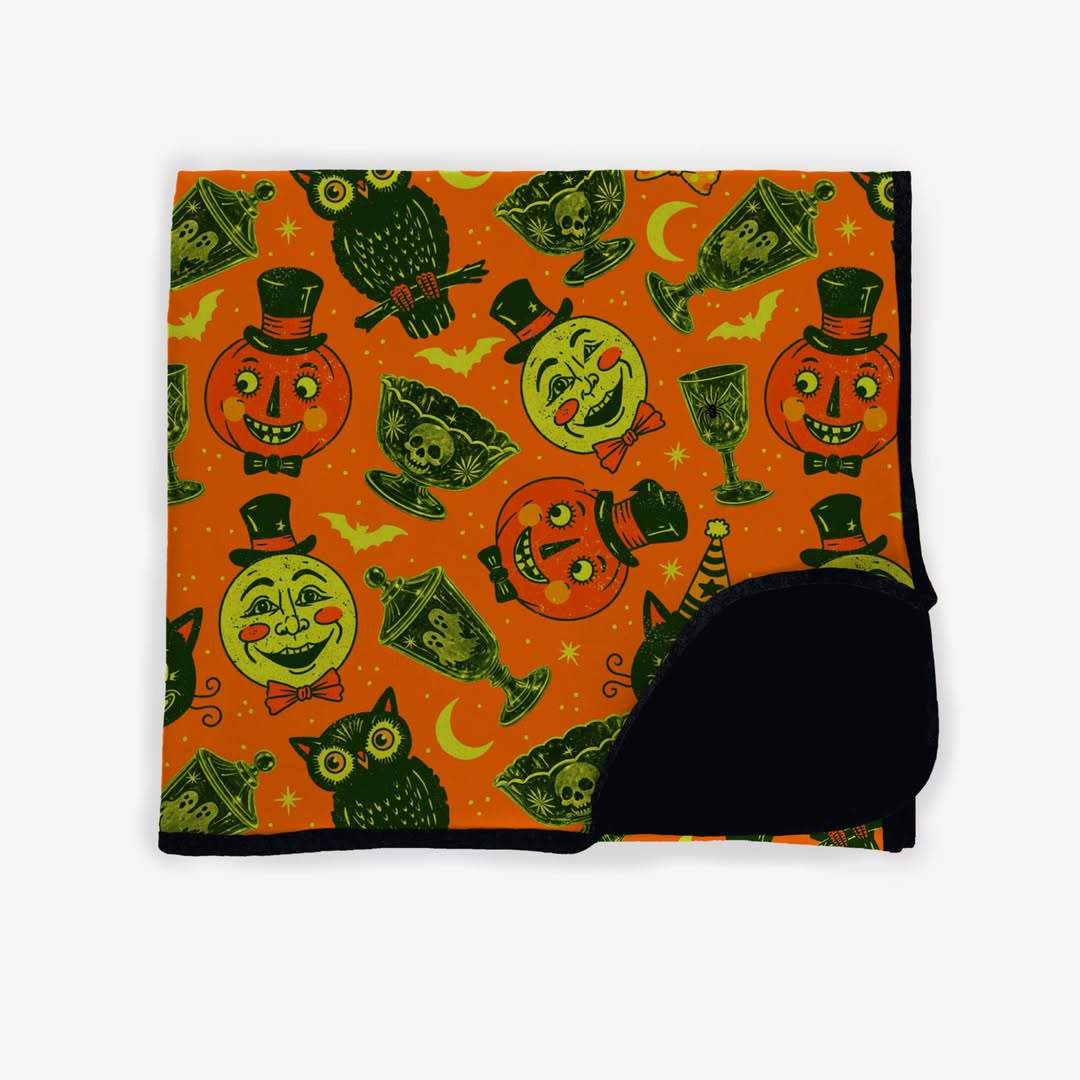Orange Spooky Vintage Thrifted Home Bamboo Blanket! Couch Throw! Vintage Uranium Glass + Retro Halloween!