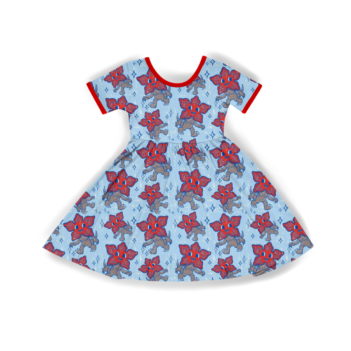 Ready to SHip! Kids + Adult-- NEW Terry Vintage babydoll twirls! Retro Cute Demogorgon! Retro Blue + Red 80s vibes! Comfy and Flowy! Horror Nights
