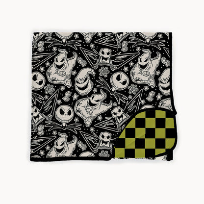 Ready To Ship - The Oogs + Jack Nightmare Bamboo Blanket! Spooky + Oogs Green Check! Reversible! Mono Nightmare
