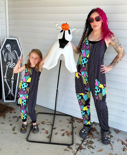 Kids+ Adult : 1990s Retro Halloween Pumpkin Sticker BamBOO Overalls! Cute Pumpkin Faces! Pumpkin Patch