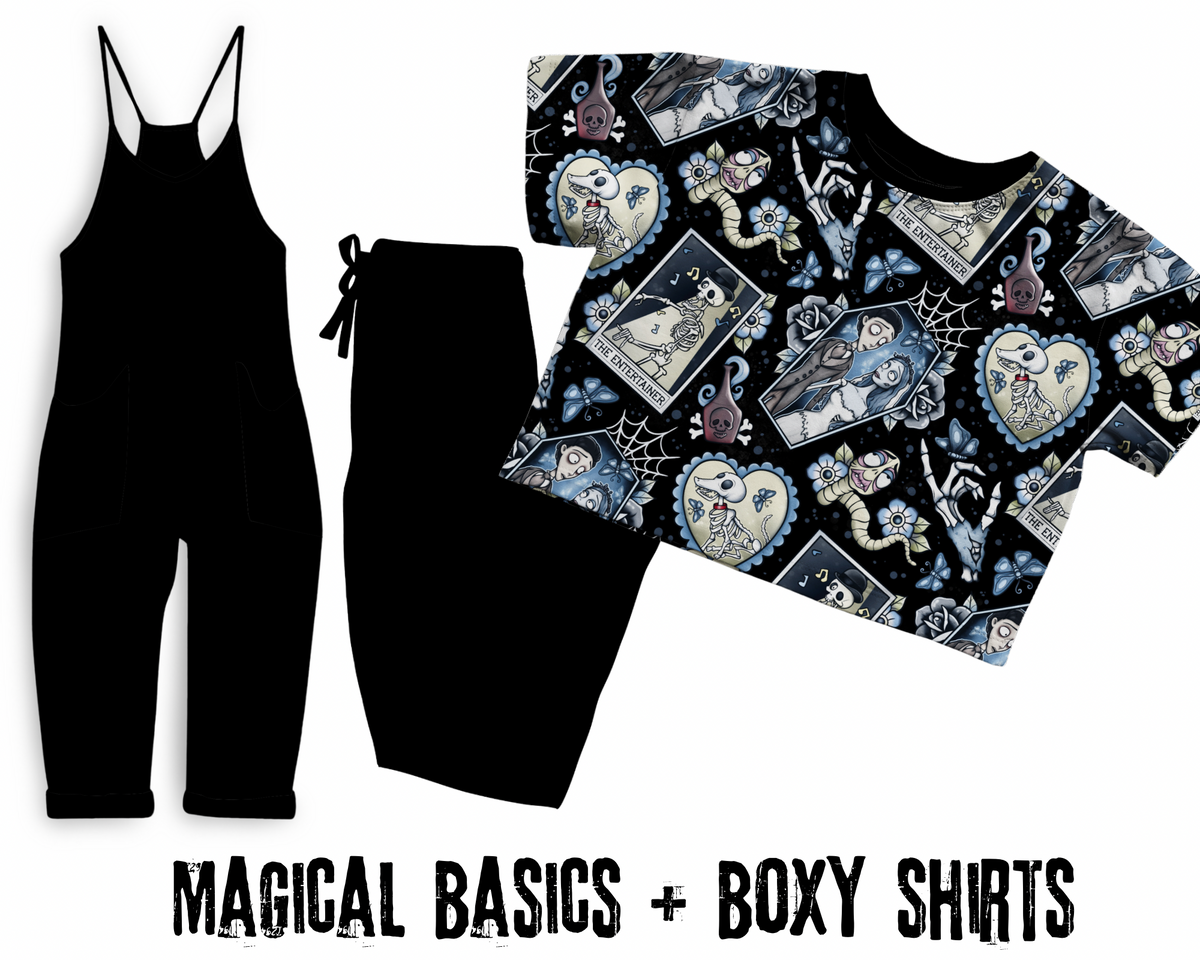 Ready to ship! Kids + Adult Corpse + Friends Undead Bride Oversized Soft Goth Bamboo Boxy tee. Flowy + Magical! Horror Nights!
