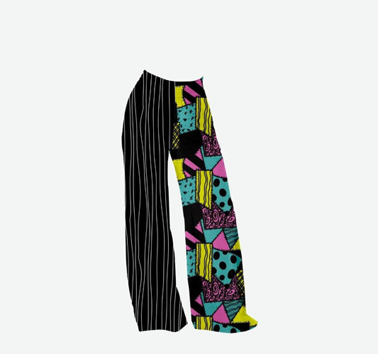 Adult:  Nightmare Dual Pattern Split Bamboo Ghoulchella Wide Leg Pants! Both Patterns! Halloween Magic!
