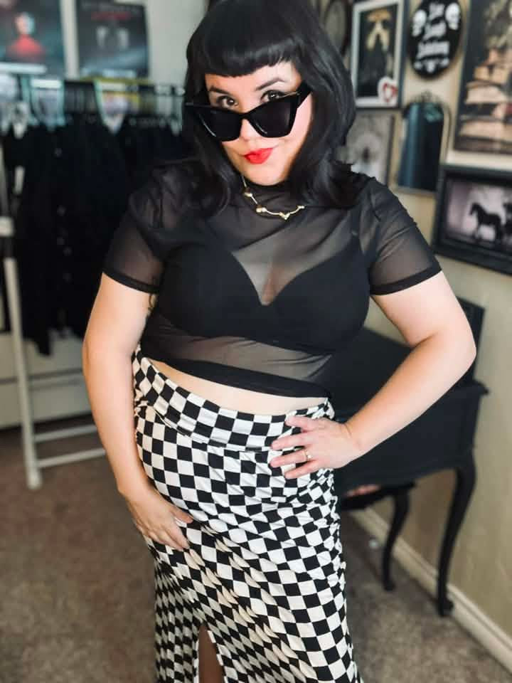 Adult-  NEW ITEM Bamboo Lovers Bats Red + Black Midi Skirt! Comfy + Yoga Waistband!