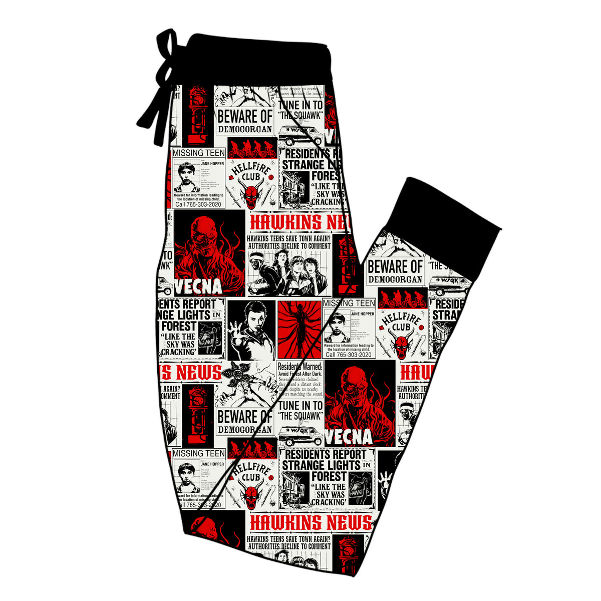Ready to Ship! Adult-  Retro Headlines Stranger  Bamboo Adult Joggers! Venca, hellfire, Hawkins! 80s headlines Joggers Horror Nights!