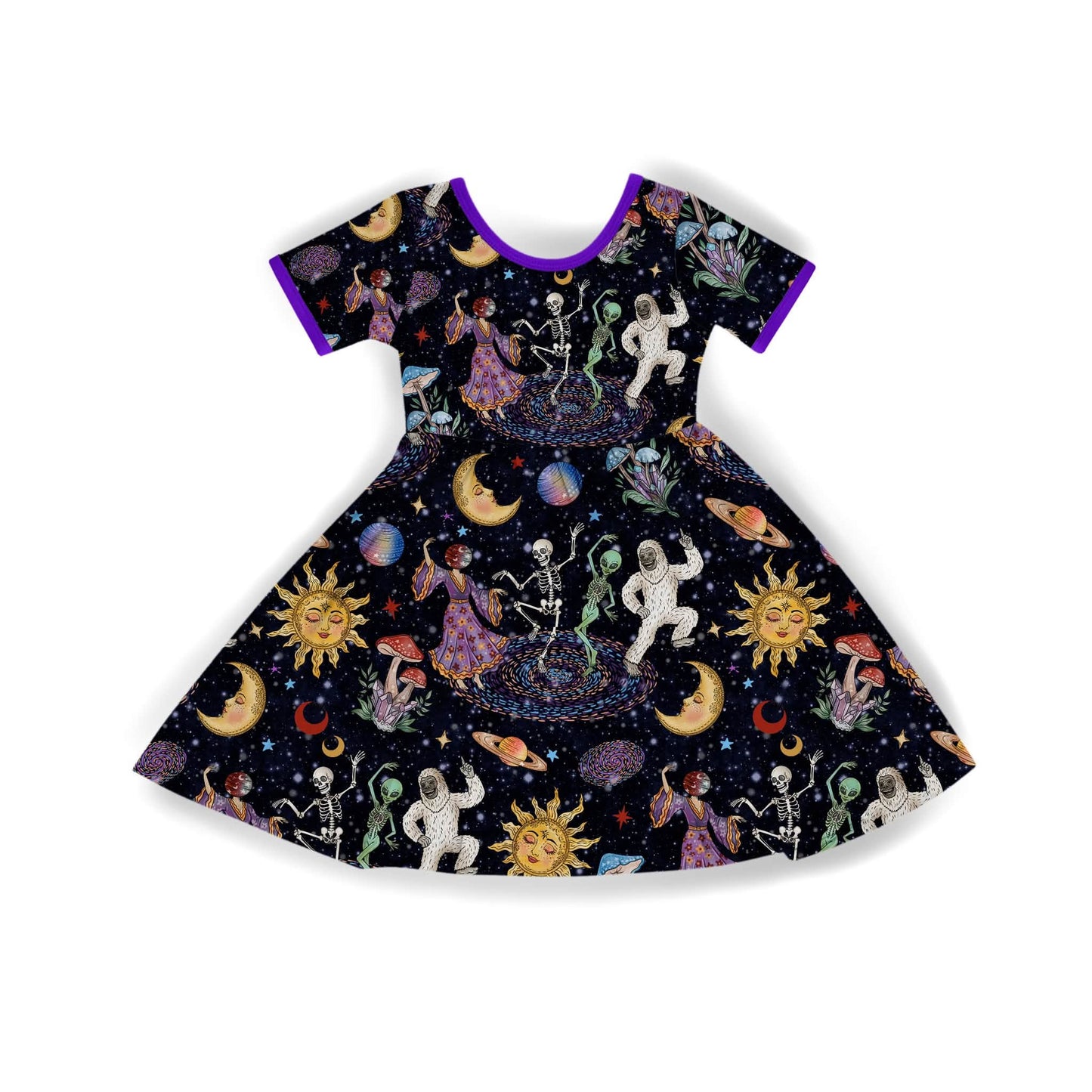 Kids + Adult--1990s Cosmic Cryptids Bamboo Twirl Dress! Find your people! Mystical + Magical!