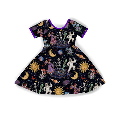 Kids + Adult--1990s Cosmic Cryptids Bamboo Twirl Dress! Find your people! Mystical + Magical!