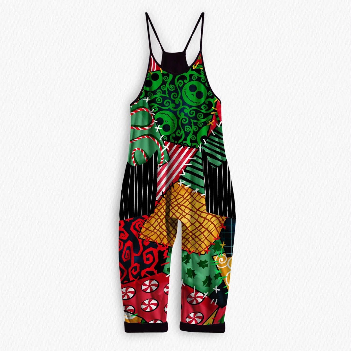 Kids + Adult: Maximalist Christmas Nightmare Jack Patch Bamboo Overalls! 90s Christmas Magic!