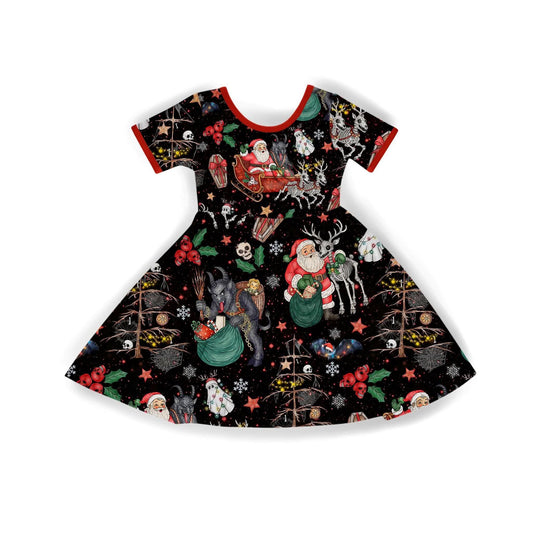 Kids + Adult--Krampus + Kringle Bamboo Naughty List Twirl Dress! Goth Christmas Dress