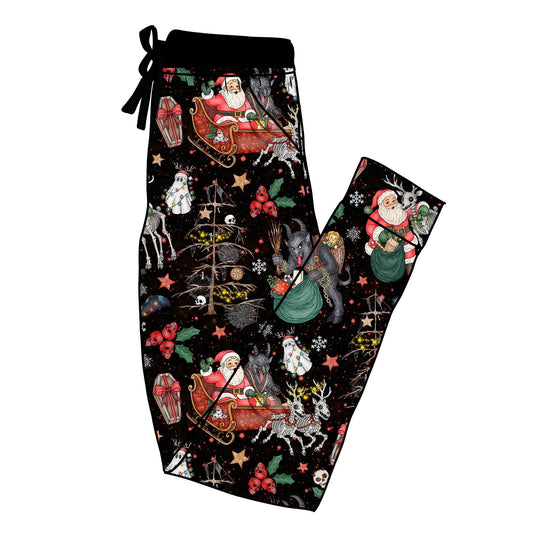 ADULT-- Krampus + Kringle Bestie Bamboo Joggers! Skeledeer, Naughty List!