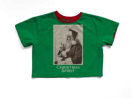 Adult -Christmas Spirit Retro Green Ringer Santa Vintage FIlm Graphc T! Bamboo + Magical!