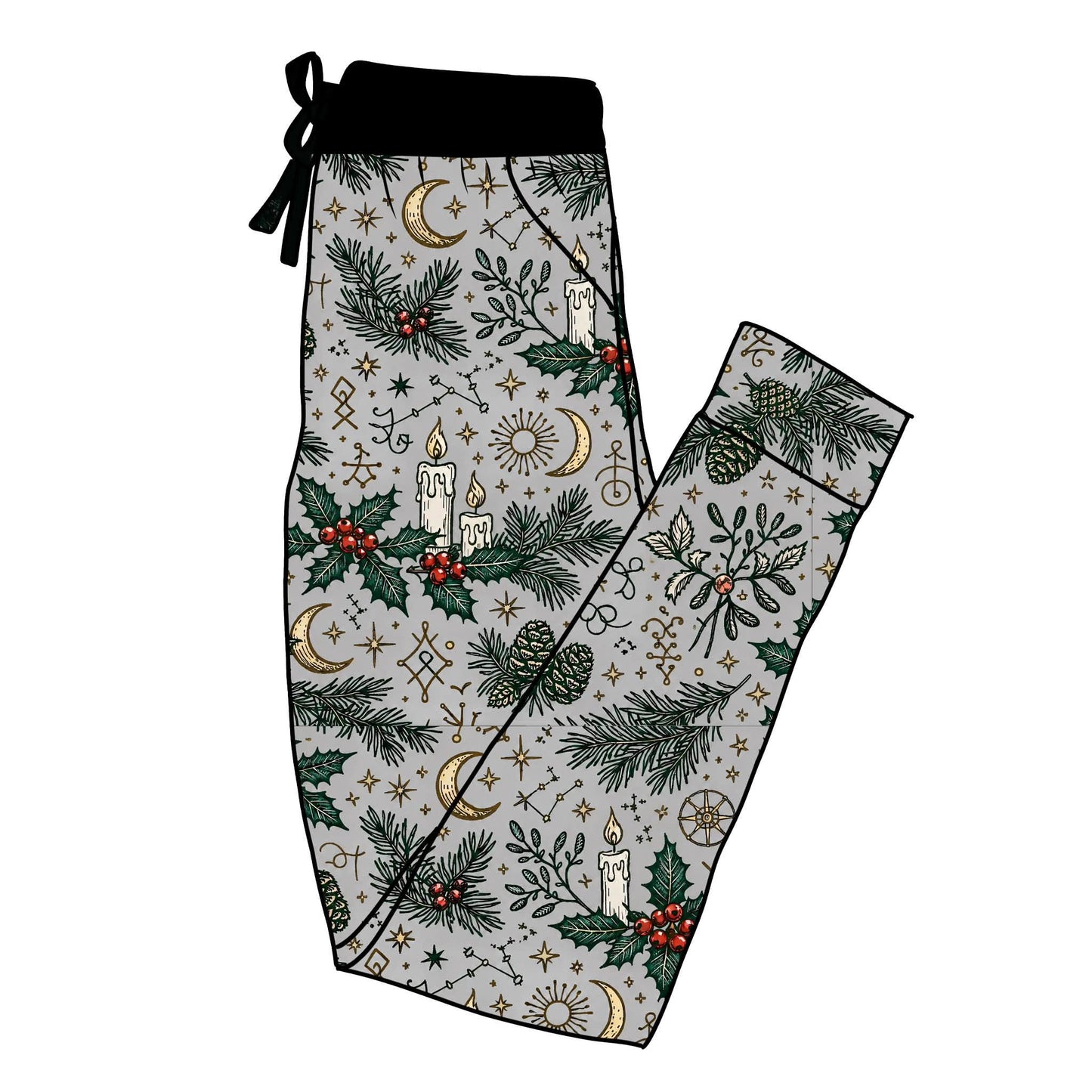 ADULT Magical + Celestial Gray Yule Bamboo Pajamas! Family Matching!  Runes + Botanical!