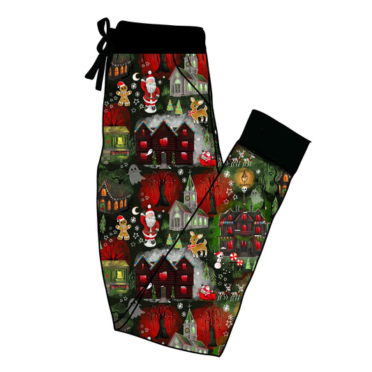 ADULT-- Creepmas Festive Village Bamboo Joggers! Salem, Nola Witch, Forest - Vintage Christmas Molds!