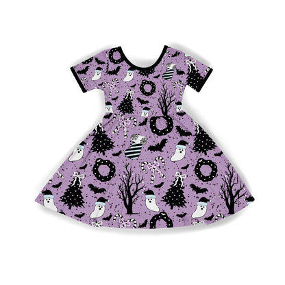Kids + Adult--Purple Christmas Spirits Bamboo Spooky Christmas Bamboo Twirl Dress! Ghosties