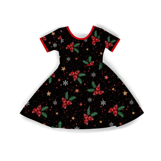 Kids + Adult--Skull Holly Spooky Christmas Bamboo Twirl Dress!