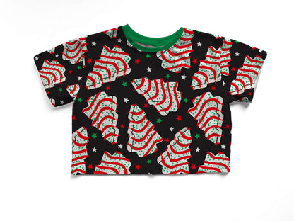 Adult + kids  -Christmas Tree Cakes Oversized Bamboo Boxy Shirt! Black + Magical!