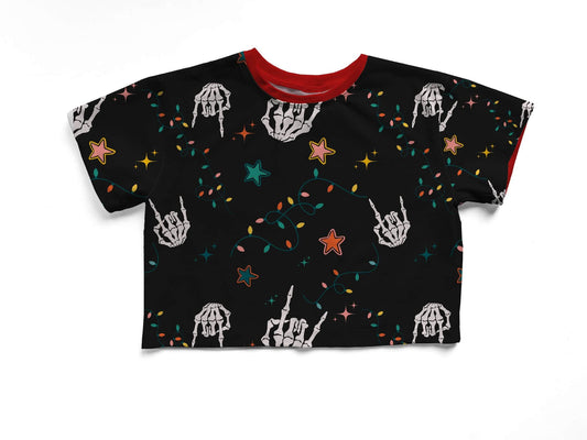 Adult + kids  - Punk Rock Christmas Skelly Hands + Lights Bamboo Boxy Shirts! Christmas Magic!