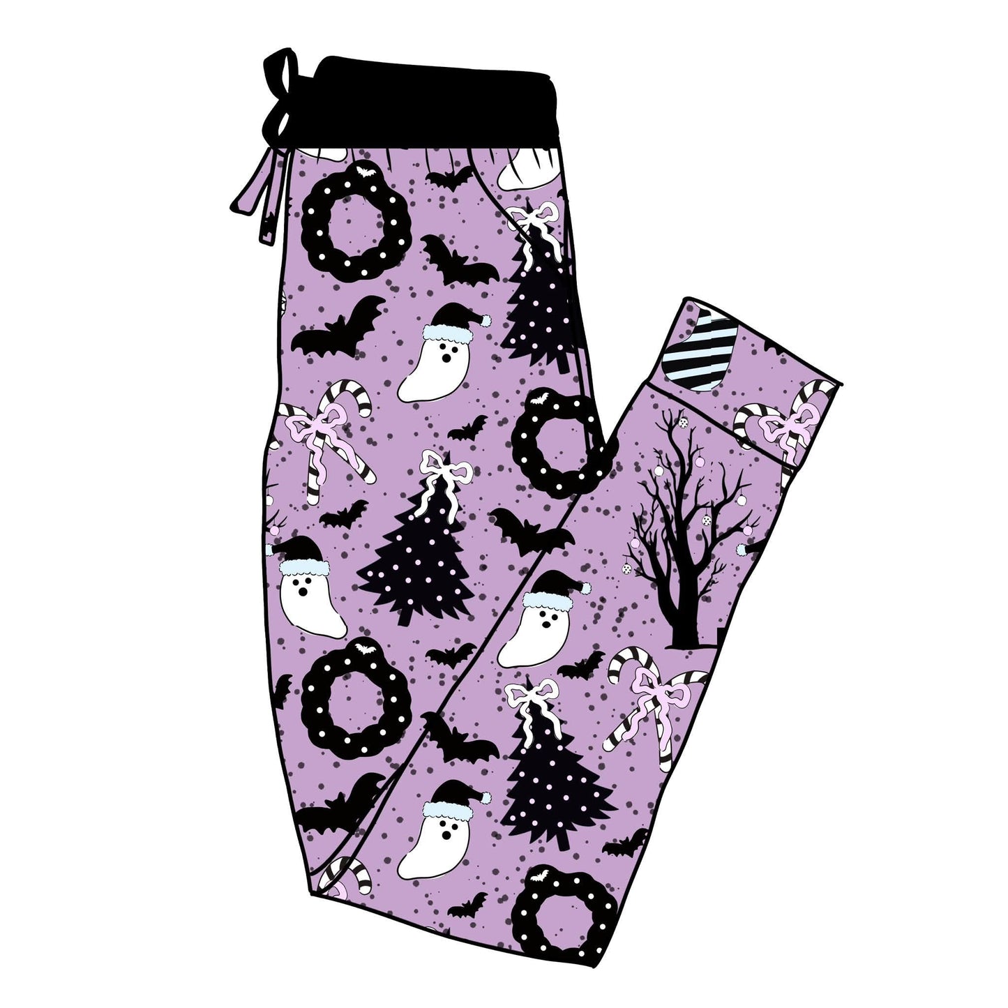 ADULT-- Purple Christmas Spirits Spooky Christmas Burton Bamboo Joggers! Bats + Black/White!