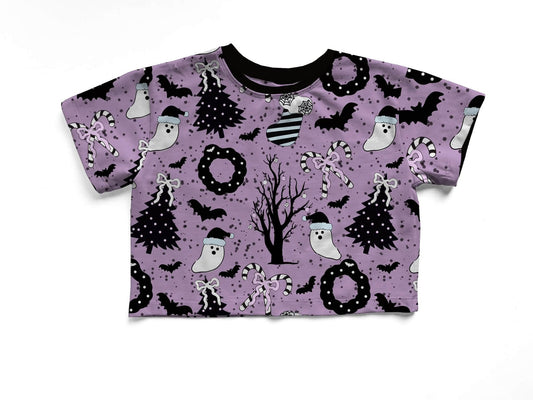 Adult + kids  - Christmas Spirits Purple Bamboo boxy Shirt! Spooky Christmas! Ghosties!