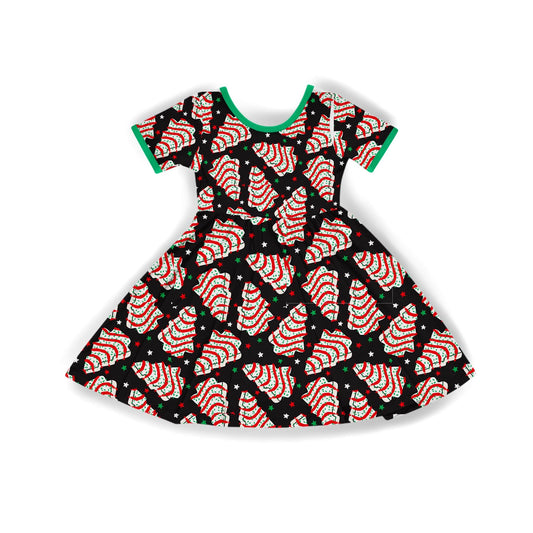 Kids + Adult--Black Festive Christmas Tree Cakes Bamboo Holiday Dress! Nostalgia!