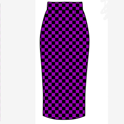 Adult-  NEW ITEM Punk y2K Purple + Black Neon Check Yoga Waist Bamboo Midi Skirt