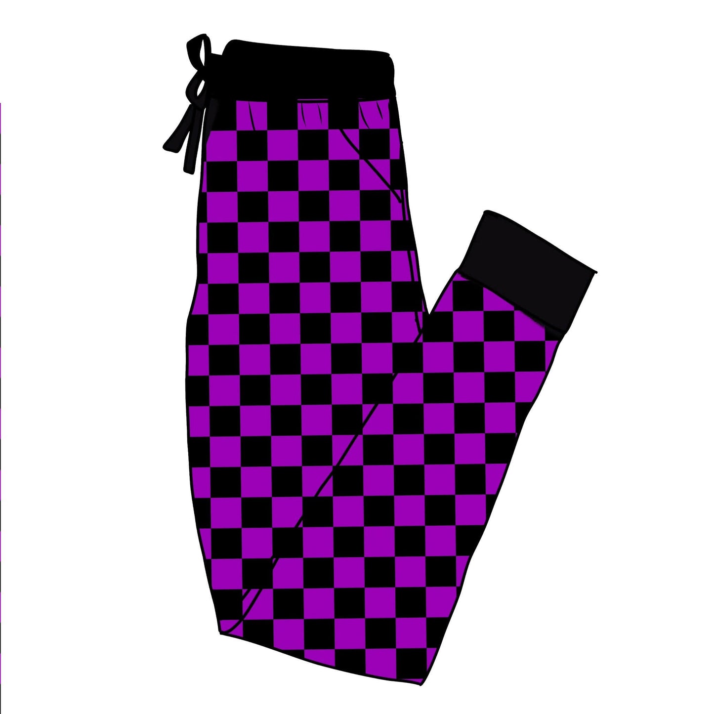 ADULT-- Neon Purple Check Bamboo Joggers! Perfect Basic with ALL boxy shirts! Alt + Punk Joggers