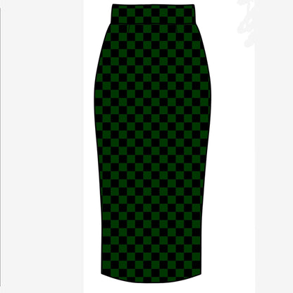 Adult-  NEW ITEM Forest Witchy Green +Black Check Midi Bamboo Skirt! Jewel Tones