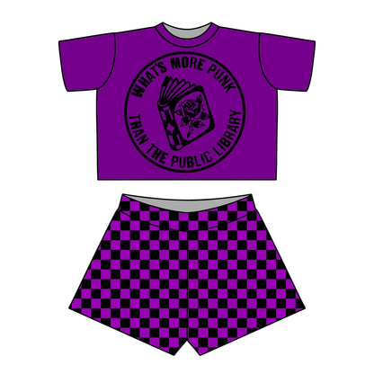 Kids Punk Alt Library Boxy + Boxer Alt Day or Nightwear Set! Purple Check!