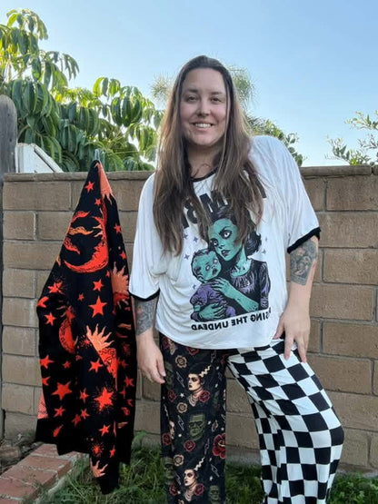 Adult: Goosybumps + Horrorland Spider Web Split Print Ghoulchella Pants! Wide Leg + 3 Inseams! Scary Stories!