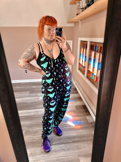 Ready To Ship -- Kids + Adult Oogs Grunge Green Check Spooky Christmas Bamboo Overalls! Pair with Nightmare Boxy! GREEN CHECK