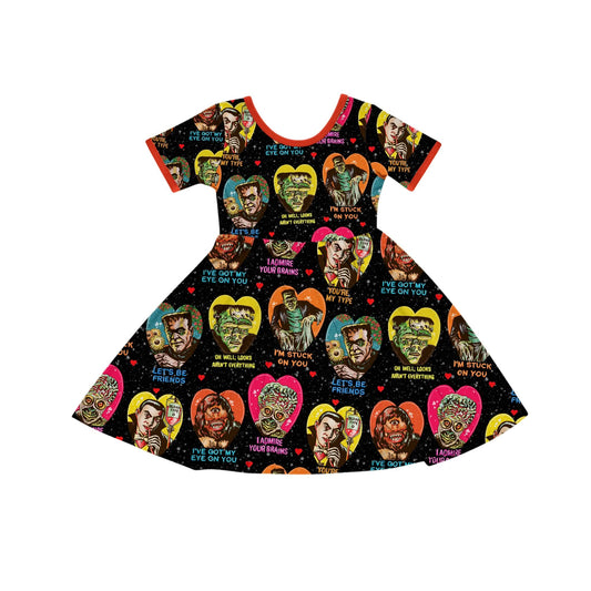 Kids + Adult-- 1966 Monsters Bamboo Twirl Dress! Cyclops + Drac + Spooky Sayings!
