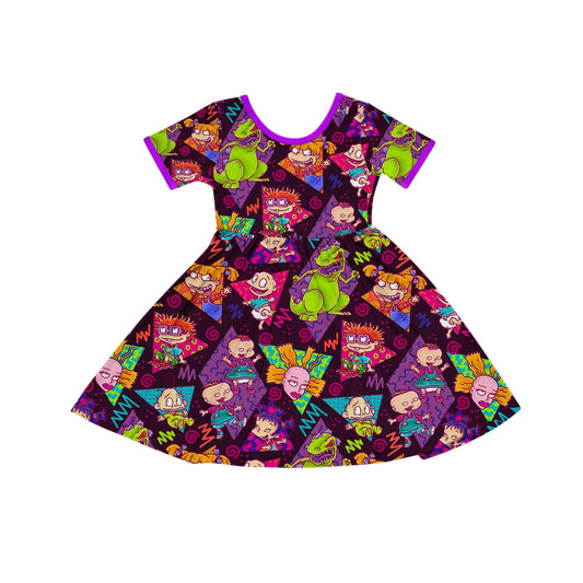 Kids + Adult-- 90s Kids Reptar + Angelica PICKLES Bamboo Twirl dress! 90s Core! Retro Nostalgia!