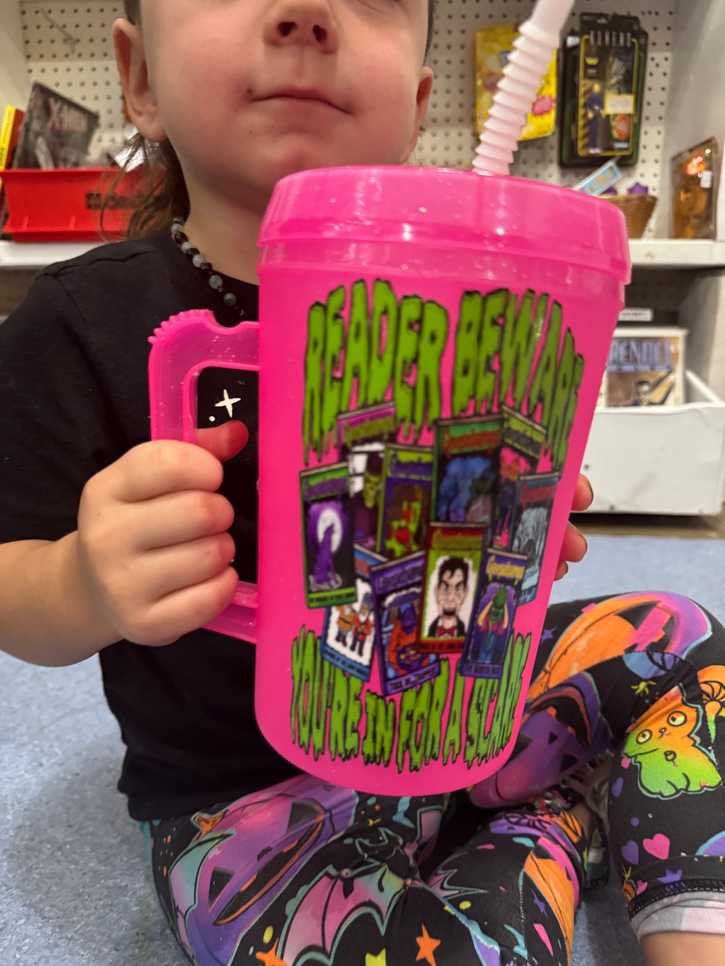 NEW PRODUCT! 90s Hot Pink "Youre in for a Scare" Retro BPA Free Plastic Traveler Mugs! Gooseeebumps