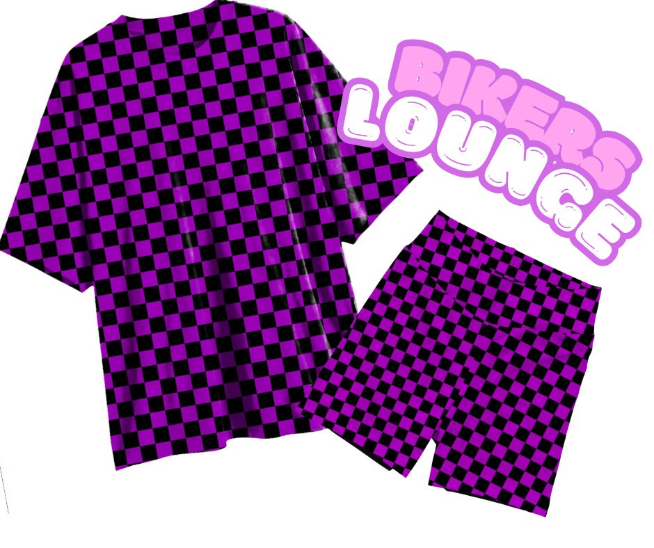 Kids + Adult: NEW Bikers + Oversized Lounge Shirt Set! Purple Check! Longer Shirt + Cotton/Bamboo Biker set!