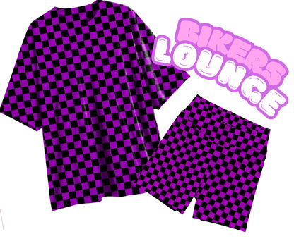 Kids + Adult: NEW Bikers + Oversized Lounge Shirt Set! Purple Check! Longer Shirt + Cotton/Bamboo Biker set!