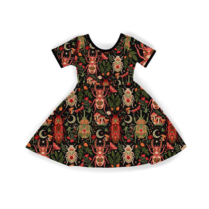 Kids The Winter Beetle Botanica Winter Altar Bamboo Babydoll Twirl Dress! POCKETS! Shroomies