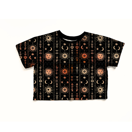 Kids + Adult-- y2K celestial Bamboo Rust + Gold Bamboo Boxy shirt! Summertime Coverup! Oversized!