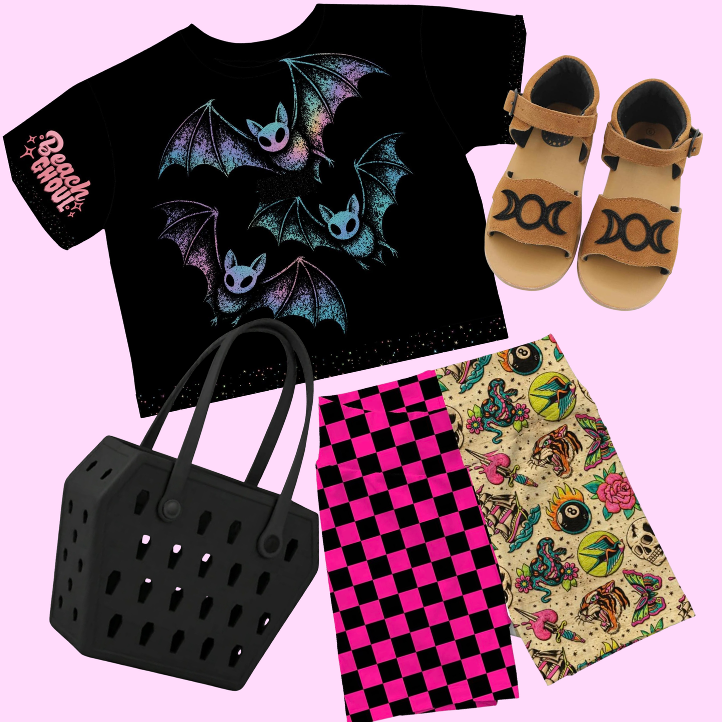 Adult: Traditional Tattoo Neon Summer Bikers + Pink Check Colorblock! Cozy + Comfy!