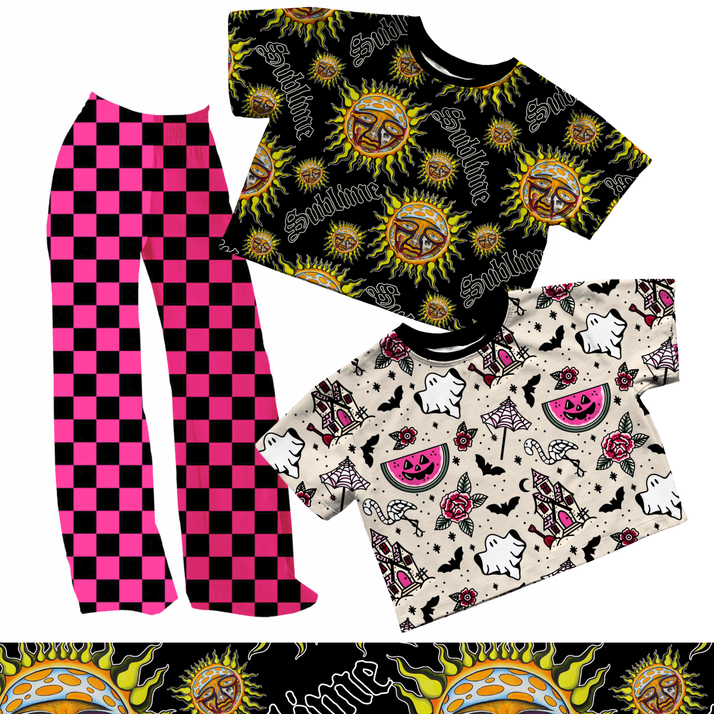 Adult:  Solid Hot Pink Check +y2K Girl Wide Leg Bamboo Pants! Summercore!