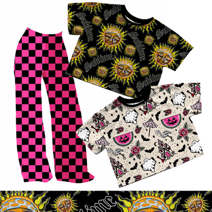 Adult:  Solid Hot Pink Check +y2K Girl Wide Leg Bamboo Pants! Summercore!